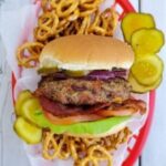 beer and pretzel burger