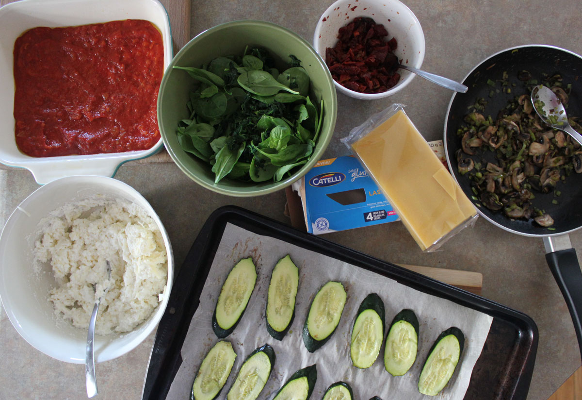 All ingredients for the Vegetable Lasagna have been prepped