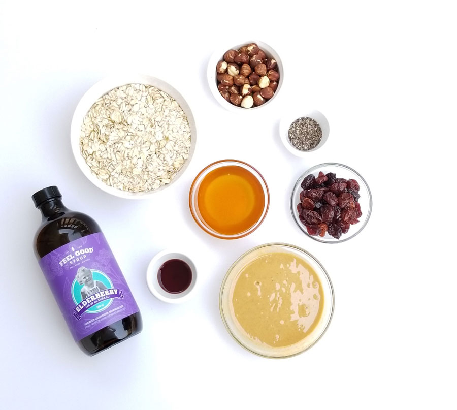 Ingredients for the no bake Elderberry Syrup Power Balls