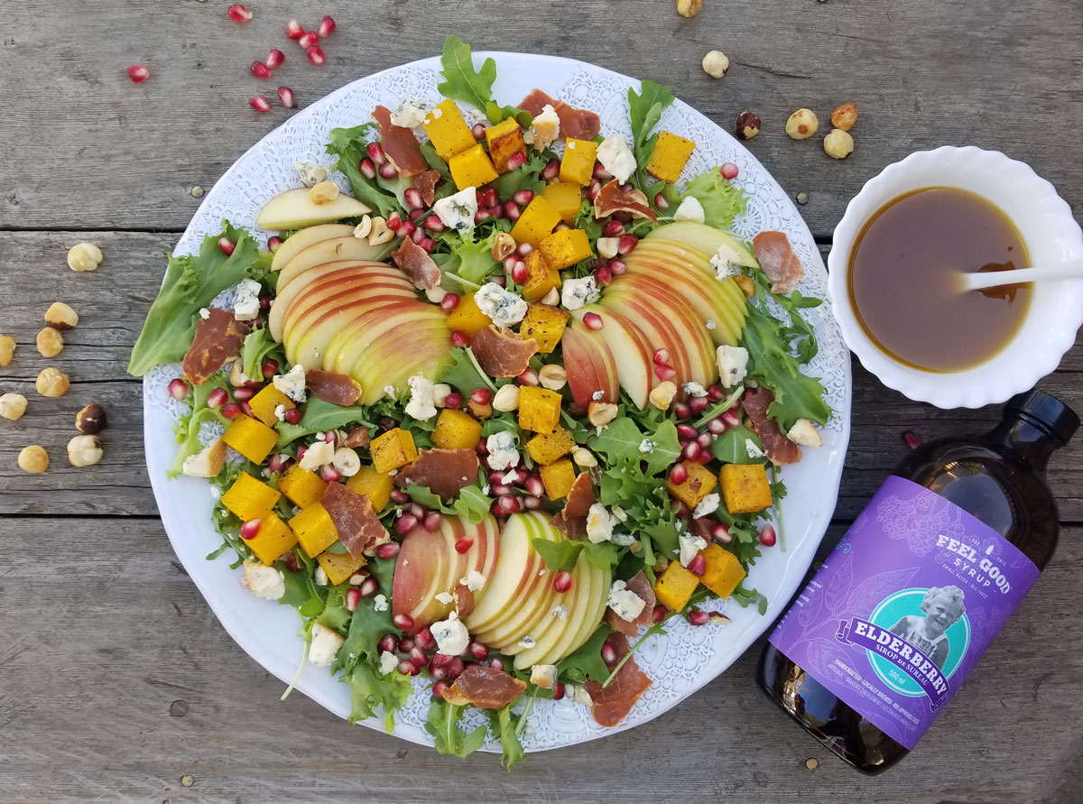 Fall Harvest Salad with Elderberry Syrup Dressing