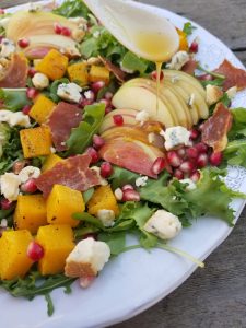Squash and Bacon in this Fall Harvest Salad with Elderberry Syrup Dressing