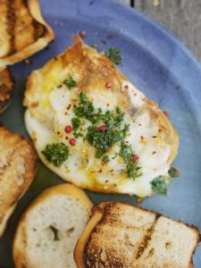 Chimichurri Sauce on baked cheese